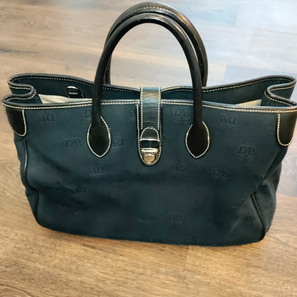 Dooney Bourke Large Black Leather/Canvas Logo Bag